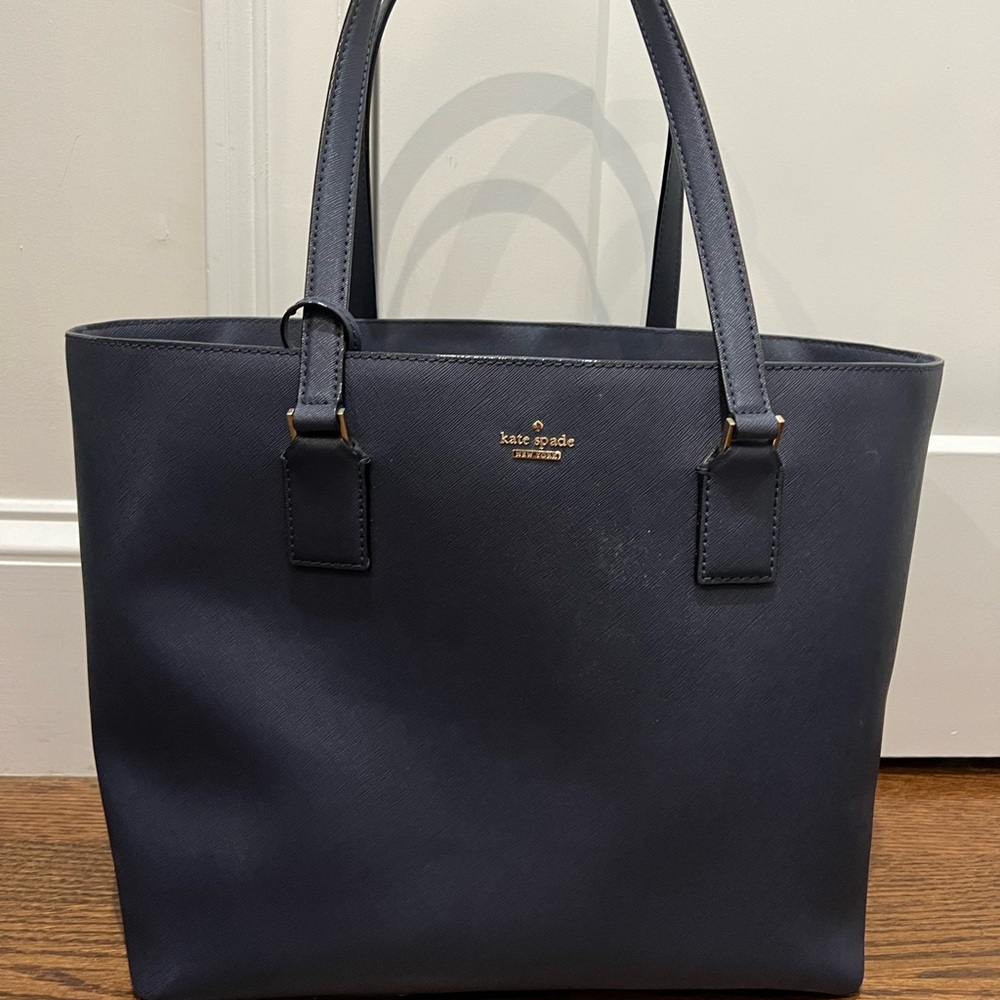 Navy Blue Kate Spade tote with zipper closure